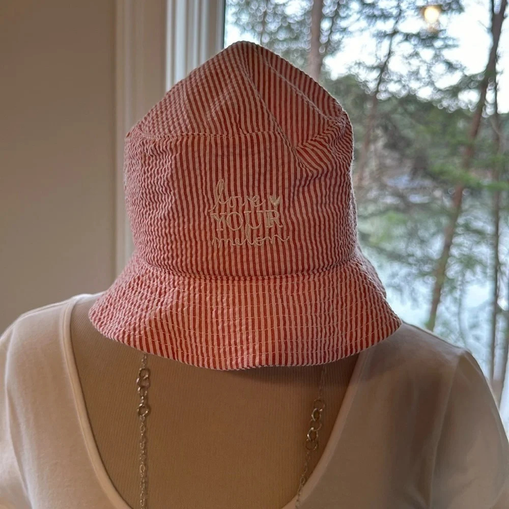 Adorable “Love Your Melon” Seersucker Bucket Hat, Like New